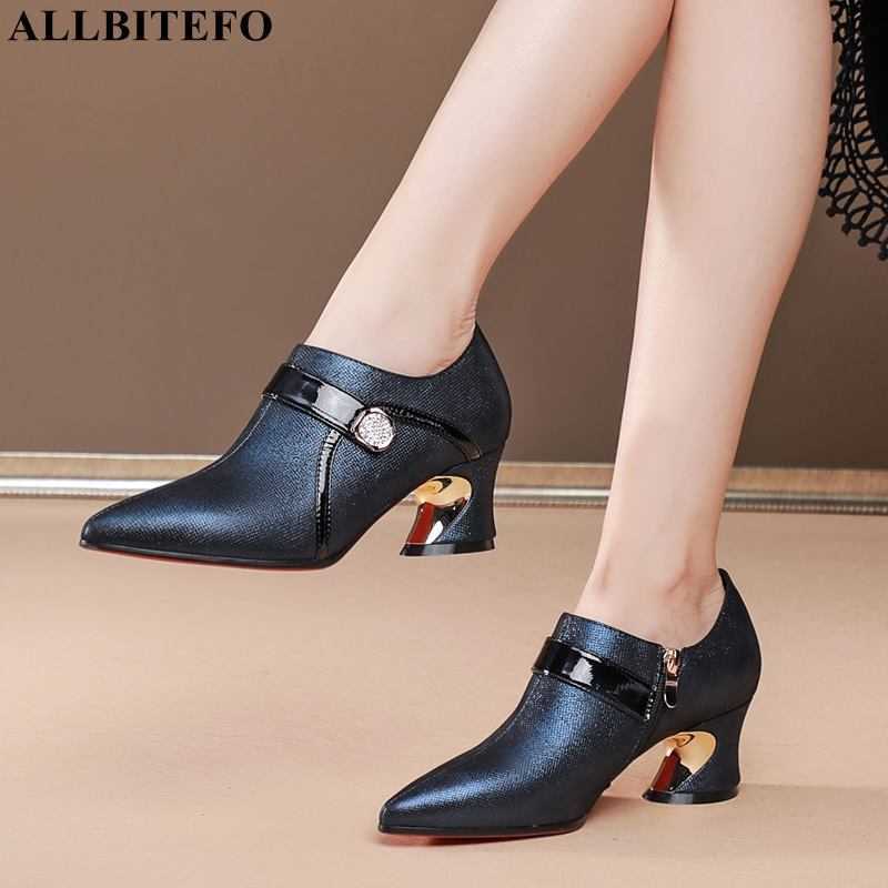 

ALLBITEFO size 34-42 sheepskin genuine leather women heels shoes high heels fashion women pumps high heel shoes basic shoes 210611, As picture