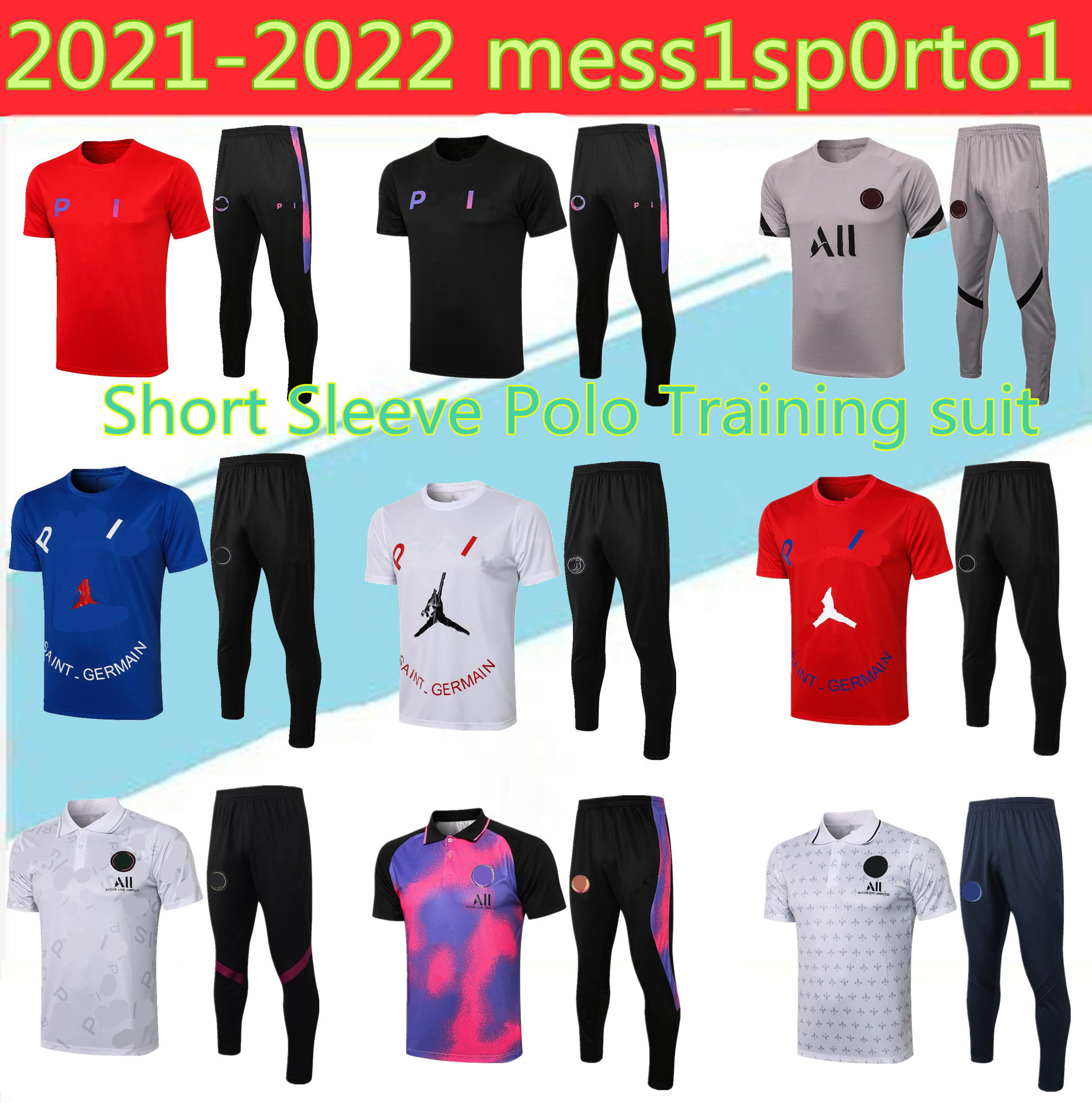 

2021 adult Short sleeve Manga largatracksuit man shirt soccer training suit Survetement 20 21 football mbappe, Black