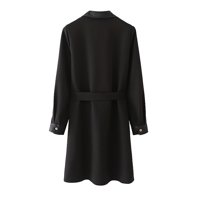 

Summer Weaving Turn-down Collar Black Solid Single Breasted Button Lace Casual Women Knee-length Dress 210524