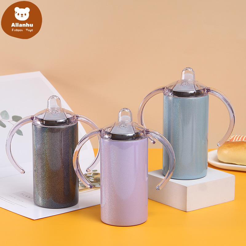 

12oz Sublimation Child Pacifier Cup Tumbler DIY Stainless Steel Rainbow Sippy Cups With Handle Double Wall Bottle wz