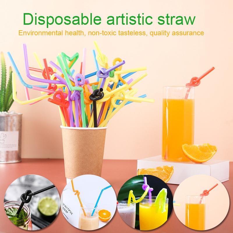 

Drinking Straws 100Pcs Colorful Disposable Plastic Curved Fluorescent Wedding Birthday Party Decor Bar Drink Kitchen Accessories