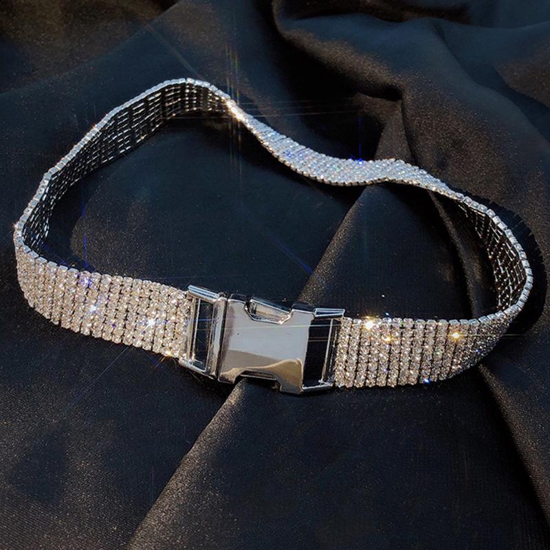 

Chokers Exquisite Full Shinning Rhinestone Wide Necklace For Ladies Silver Color Metallic Chunky Chain Necklaces Accessories