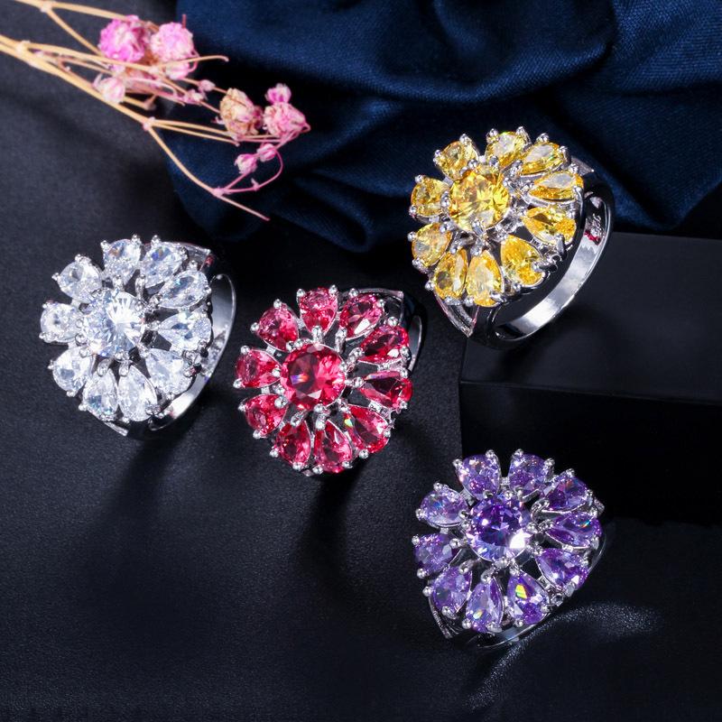

Cluster Rings Wholesale Red Gold Purple Yellow Cubic Zircon Silver Color Ring Size 6-9 9 Women Jewelry Flower Design