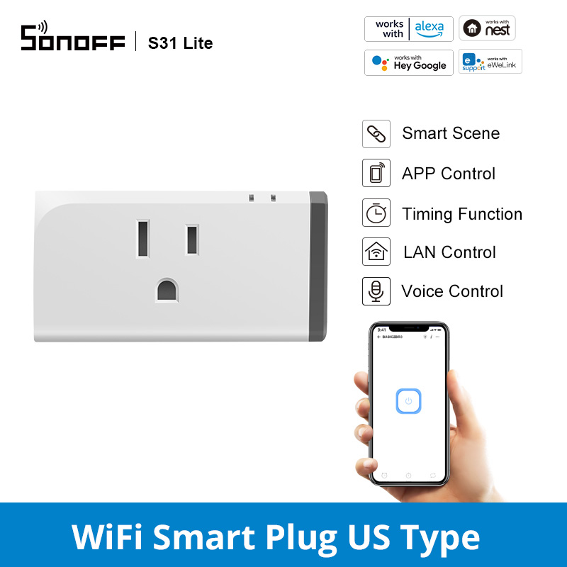 

Sonoff S31 Lite US 15A Mini Wifi Socket Wireless Smart Switch Plug App Control Anywhere Works with Alexa Google Home IFTTT