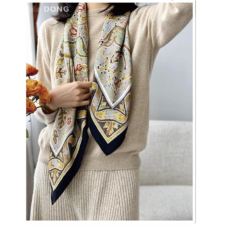 

Scarves 18mm Thicken 100% Silk Scarf Women Luxury Wraps Square 35"X35"