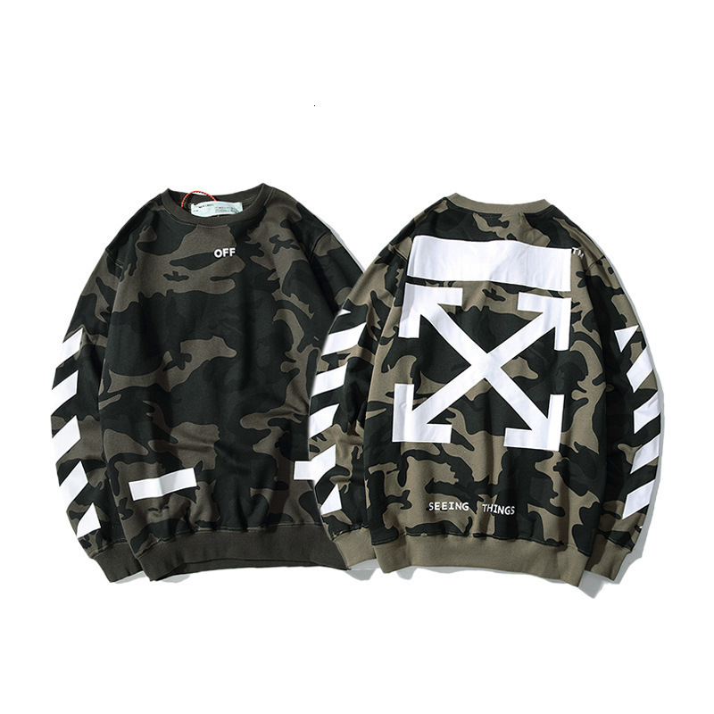 

Men's hoodies Off Style White Autumn Brand Camouflage Arr Print Men's and Women's Round Collar Sweater Coat Fashion 8jy0, Black