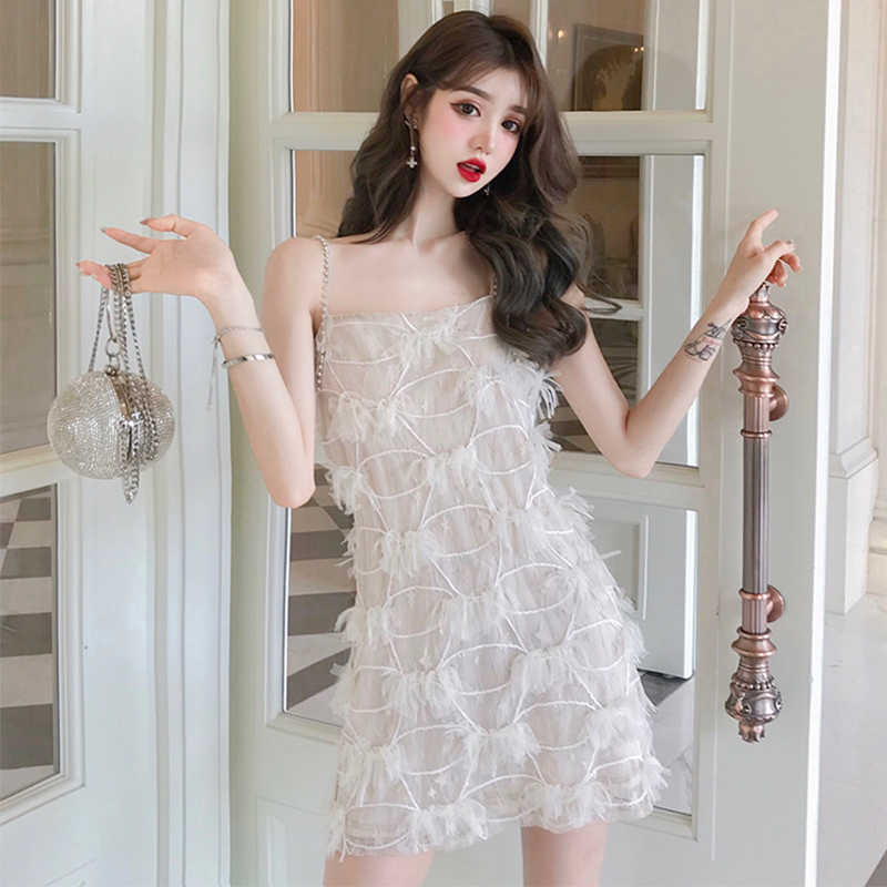 

Summer Korea suspender dress silk yarn casual fashion sexy party solid color chic ins female 210608, White