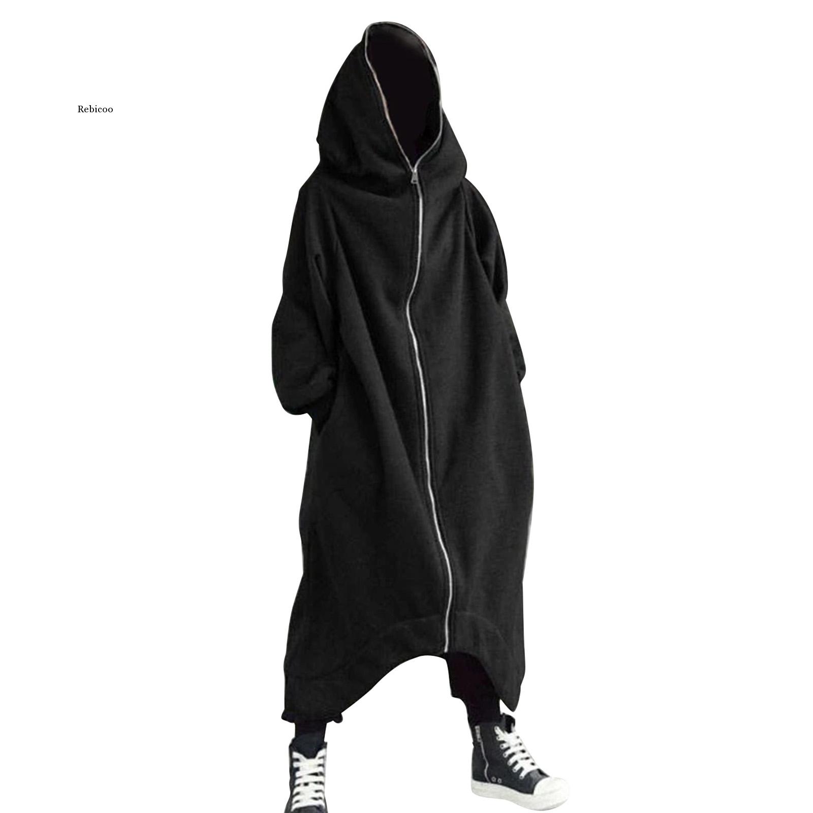 

Fashion Zipper Closure Fleece Lined Long Hoodie Warm Comfortable Unisex Long-Sleeve Hooded Nazgul Long Coat, Blue
