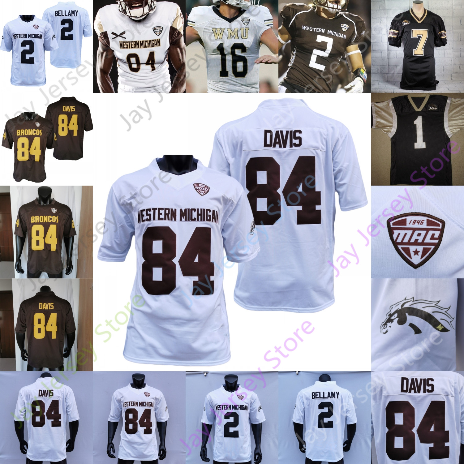 

Western Michigan WMU Football Jersey NCAA College Jon Wassink LeVante Bellamy Skyy Moore Giovanni Ricci Mixon Jr. Davis Fayad Jennings, Black iii