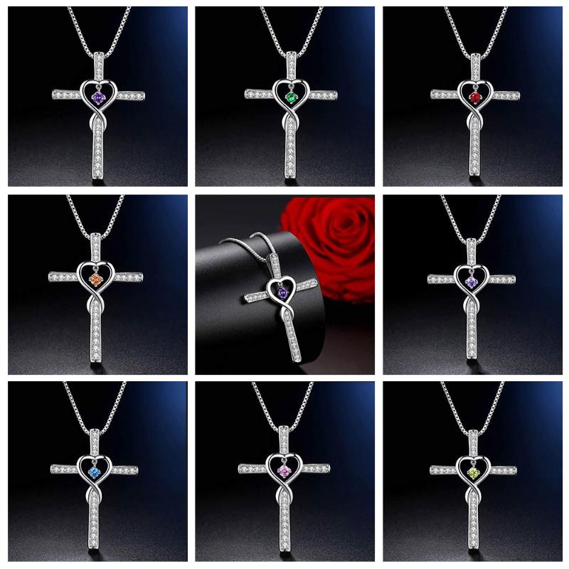 

Pendant Necklaces Cross Pendants Jesus Heart Shaped Necklace For Women Multicolor Cubic Zirconia Female Fashion Jewelry Trend Accessories