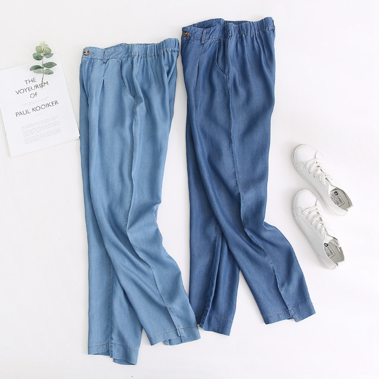 

jeans b7975 - korean women's clothing one button pants with irregular tencel in summer of 2021, Blue