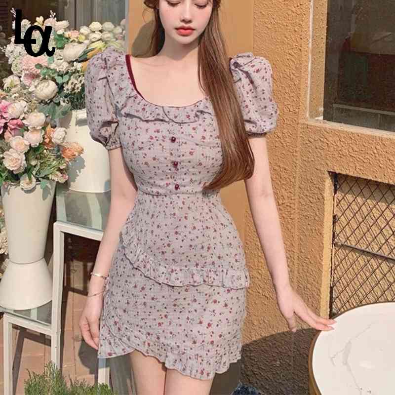 

Summer Floral Print Dress Women Elegant Vintage Sweet Sexy Party Mini Female Casual Club Outfits 210519, Short dress