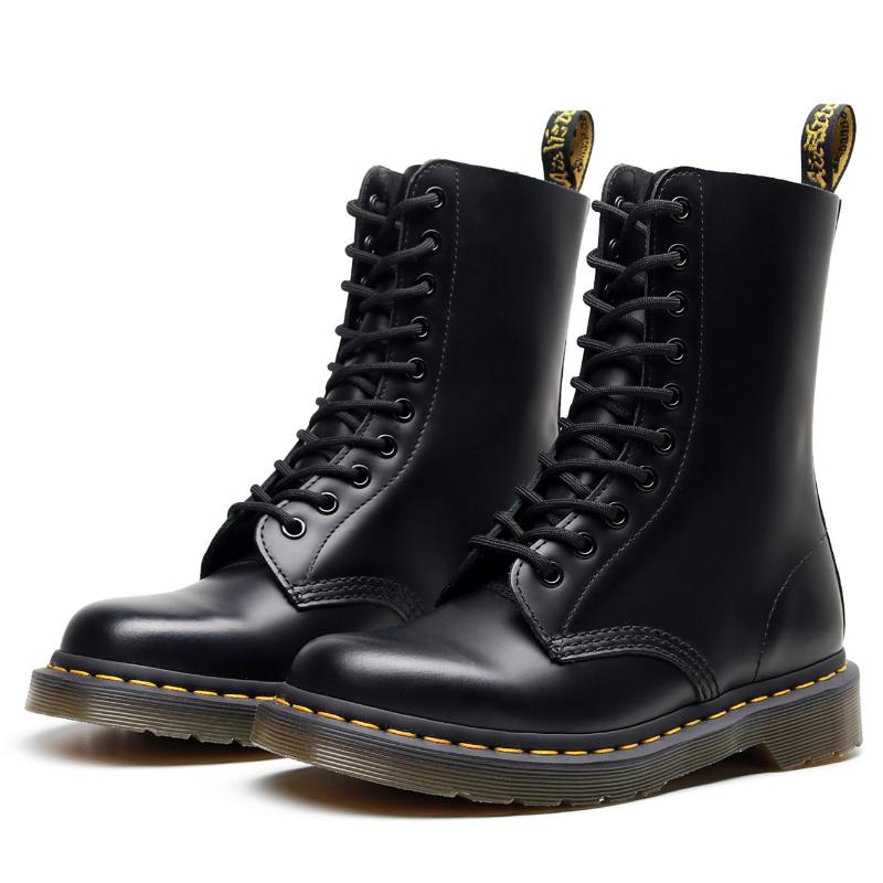Bottes Marque Femmes 2021 Cuir véritable Noir Punk Britannique Botte Botte Botte Automne Hiver Chaussures Mesdames Plus Taille 35-44