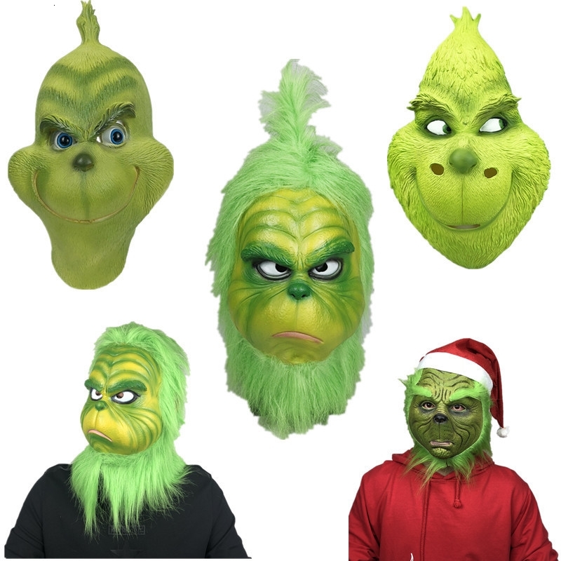 Hot thief green hair strange Grinch mask Christmas hero film headgear role play-image-736745642