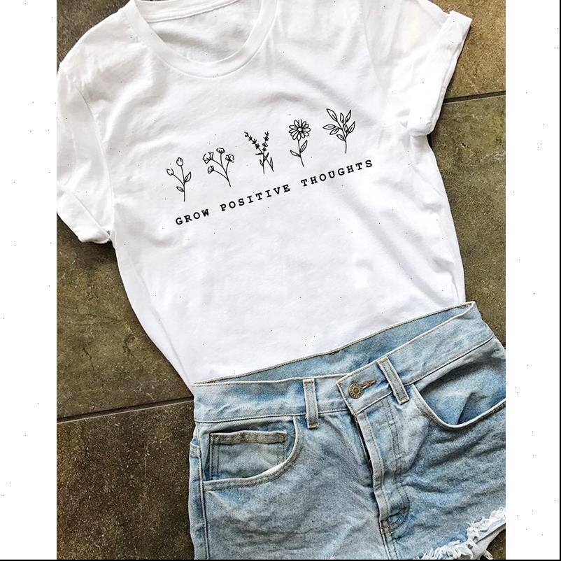 

women grow positive thoughts t shirt vintage floral print tshirt summer inspired slogan graphic boho tee mental health, White