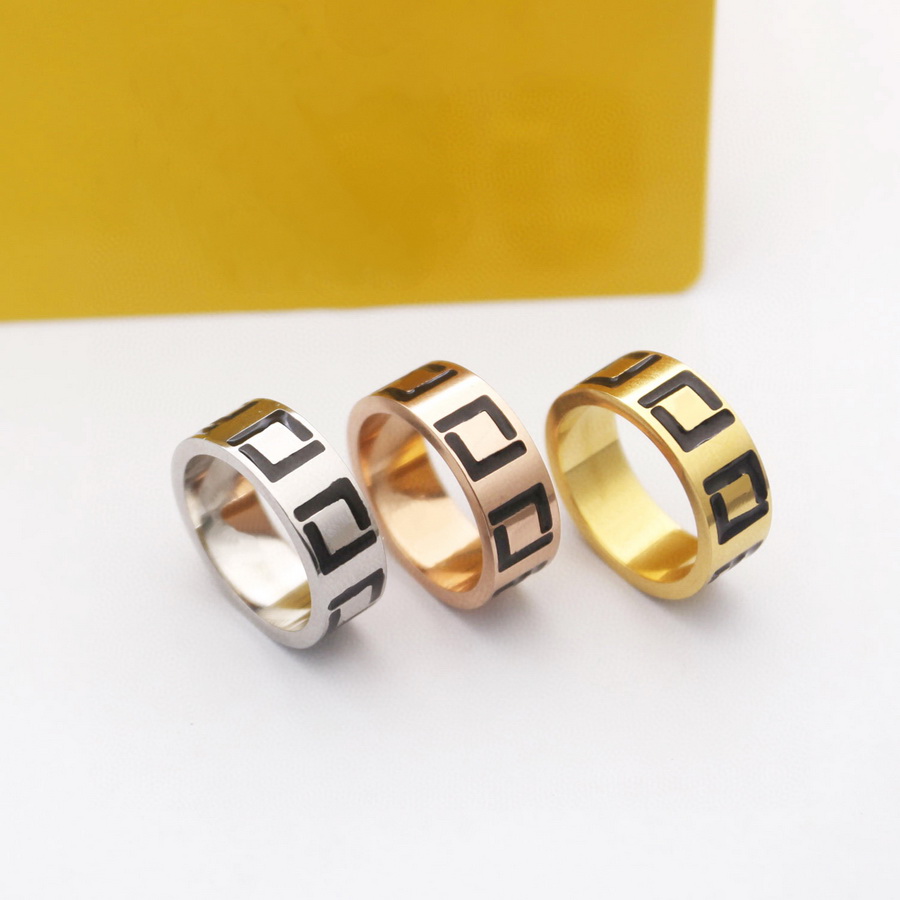 

Europe America Fashion Style Lady Women Titanium Steel Engraved Letter With Black Enamel 18K Gold Wide Rings Size US6-US9, Slivery;golden