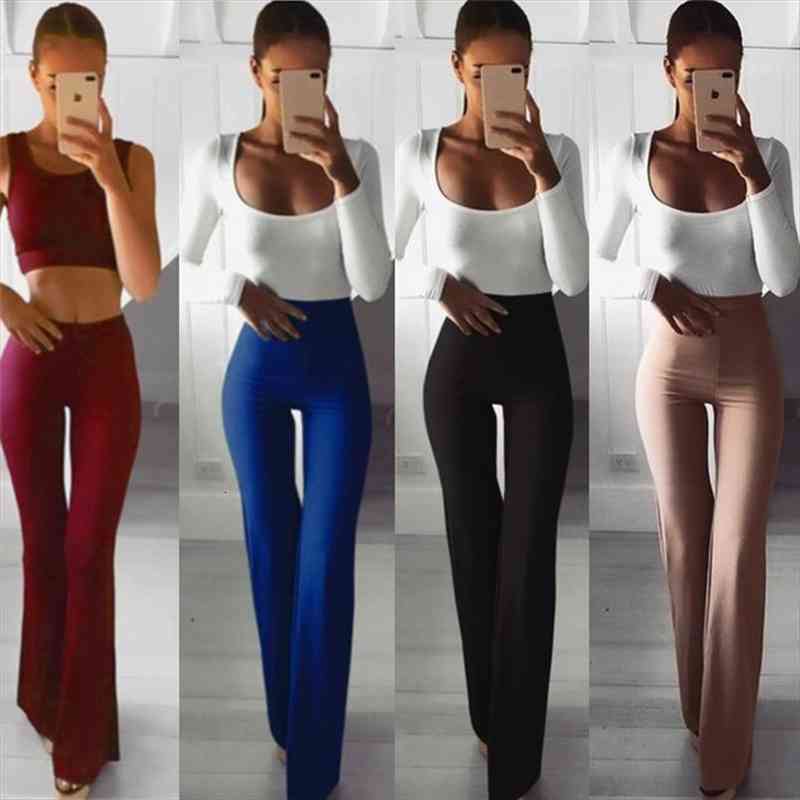 

Fashion Solid Elegant Palazzo Flared Womens Capri Wide Leg Long High Waist Ol Ladies Work Career Trousers Bottoms Clothing, Black;white
