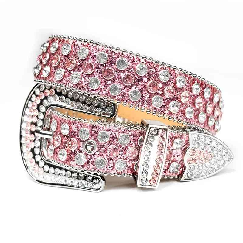 

Designer belts 2023 New Luxury Crystal Belt Diamond Buckle Chic Western Cowboy Style Pink Rhinestones Belts For Women Ceinture Homme