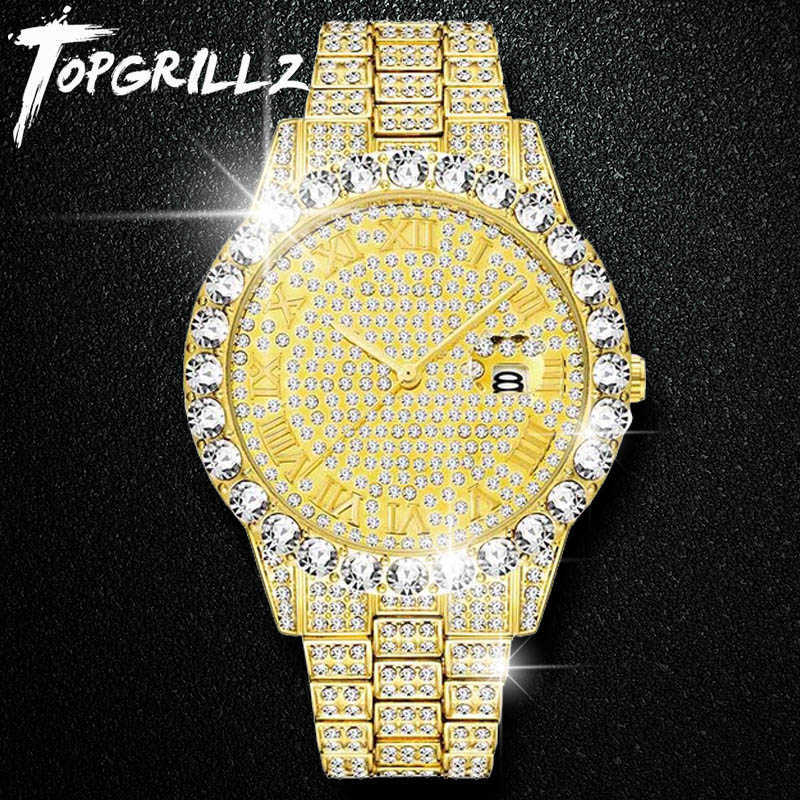 

TOPGRILLZ Men Watch Sliver Gold Mens Watches Top Brand Luxury Diamond Bracelet Stainless Steel Quartz Wristwatch Business Clock 210616, All silver