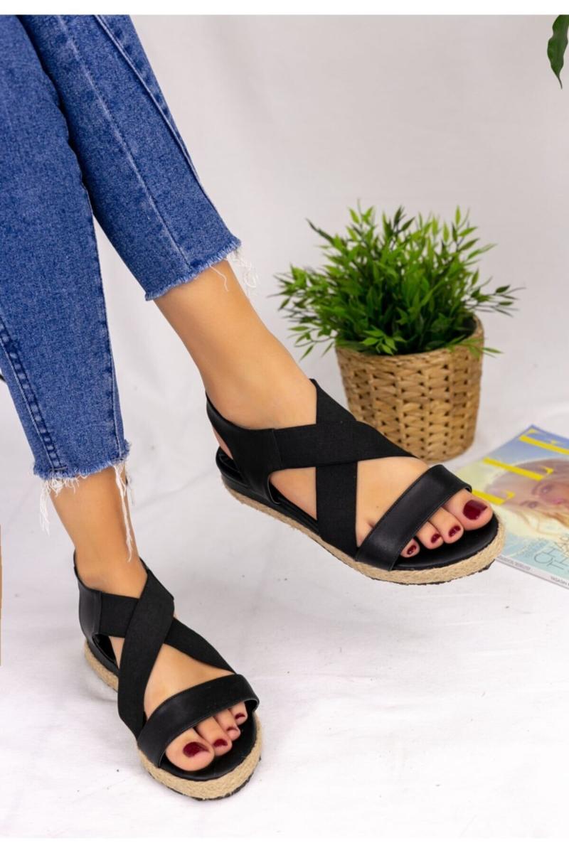 

Women's Black Skin Sandals, As pic