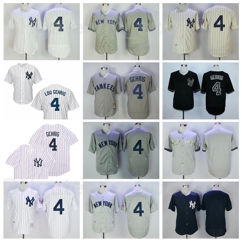 

1939 Retro Baseball 4 Lou Gehrig Vintage Jersey Pinstripe White Grey Black Beige Team Color Flexbase Cool Base Embroidery And Sewing, Blue;black
