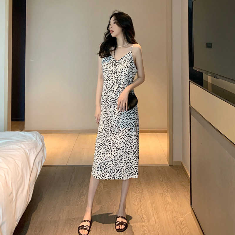 Leopard Pattern Suspender Suit with Drs Inside A-line Skirt for Women-image-702220758