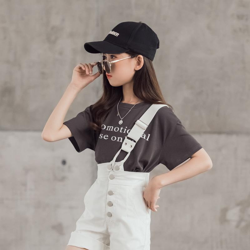 

Clothing Sets Kids Clothes Girls 10 To 12 Teenage Summer Outfit Set Cotton T-shirt And White Denim Short Fashion Children, Gray and white set