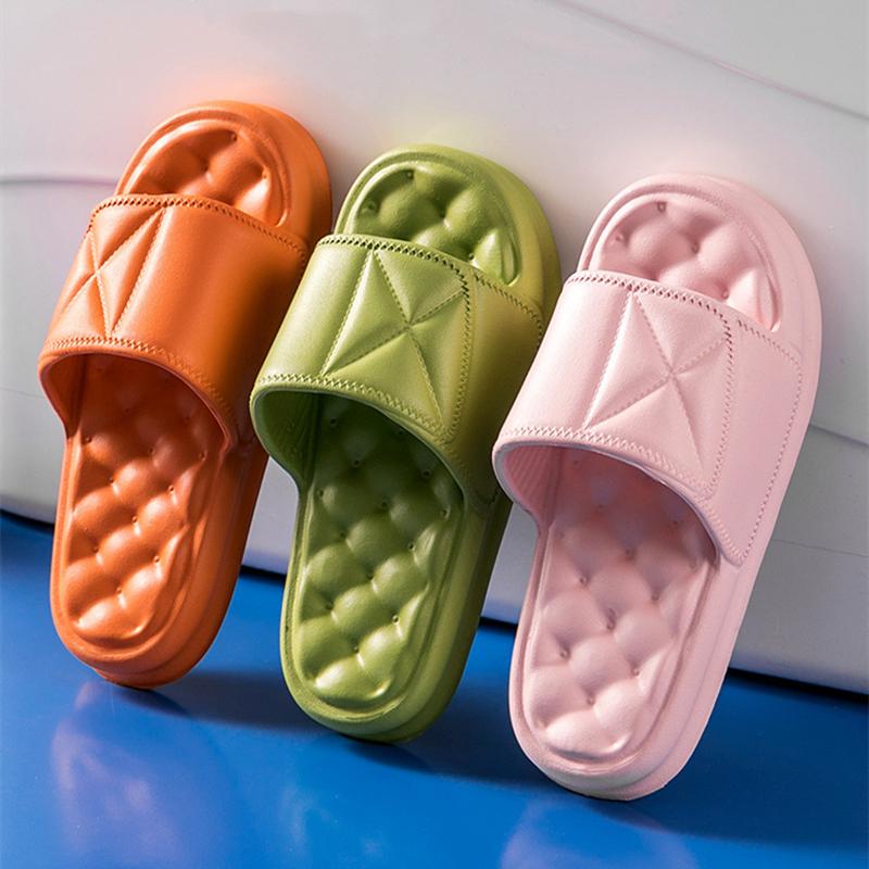 

Slippers Summer House Bathroom Women Comfortable Massage Thick Heel Indoor Ladies Slides Sandals Bedroom Lovers Shoes, Green