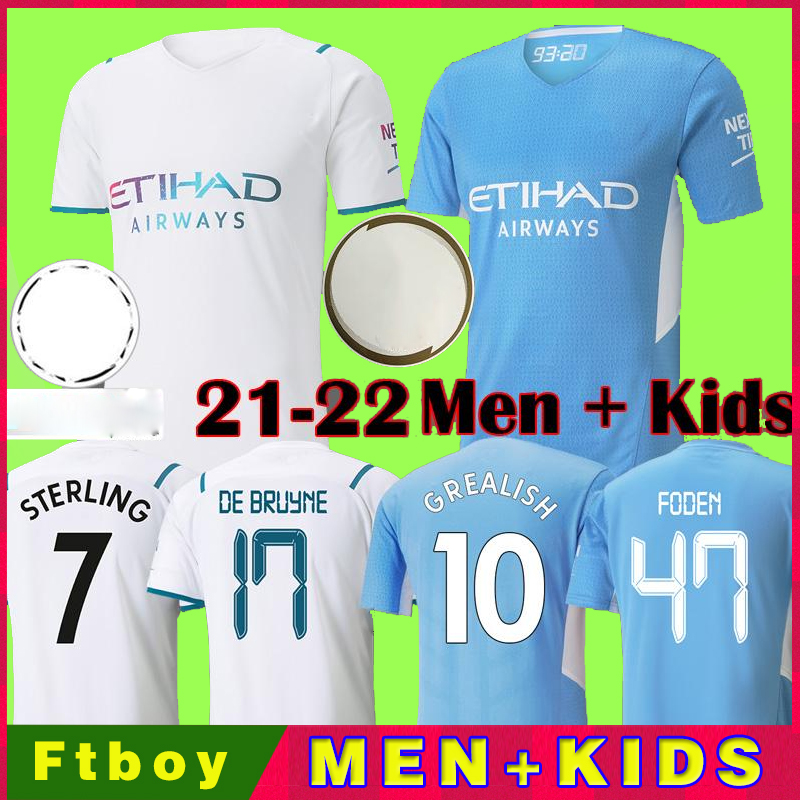 

2021 City GREALISH Player Version Soccer Jerseys football shirt Away white colorful FODEN DE BRUYNE FERRAN 2022 Equipment 21 22 Man kits Kids tops shorts, 3rd patches