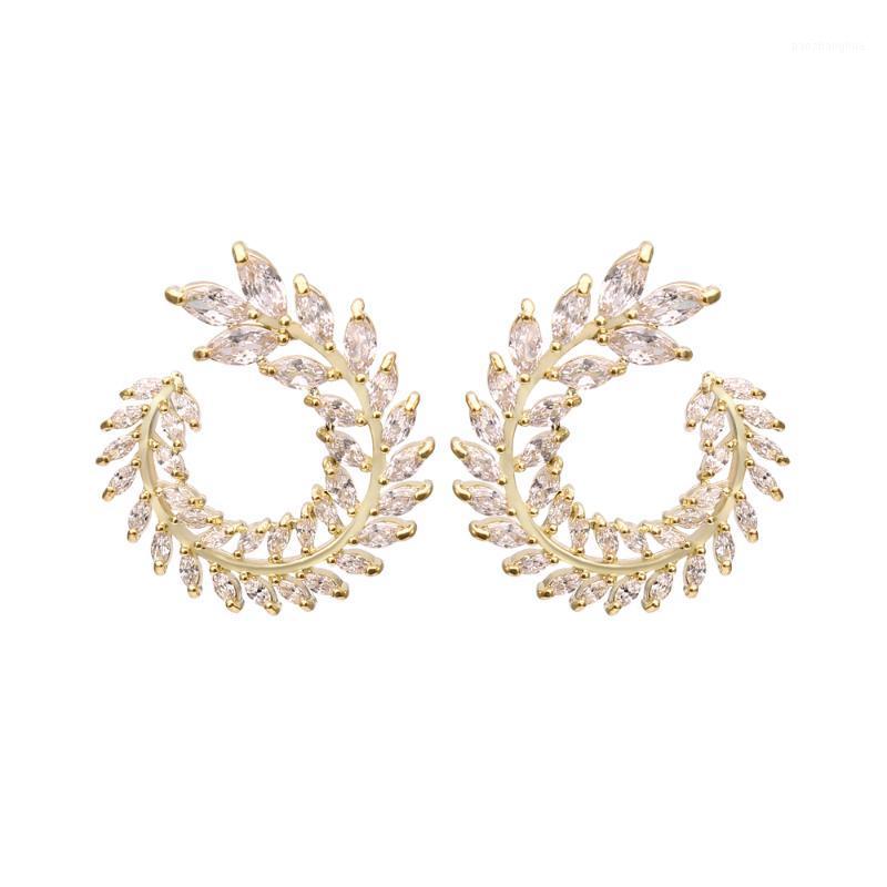 

Stud Vodeshanliwen Copper Leaf Zircon Earrings Gold Color Metal Earring Wedding Gift For Women Statement Party Accessories, Golden;silver