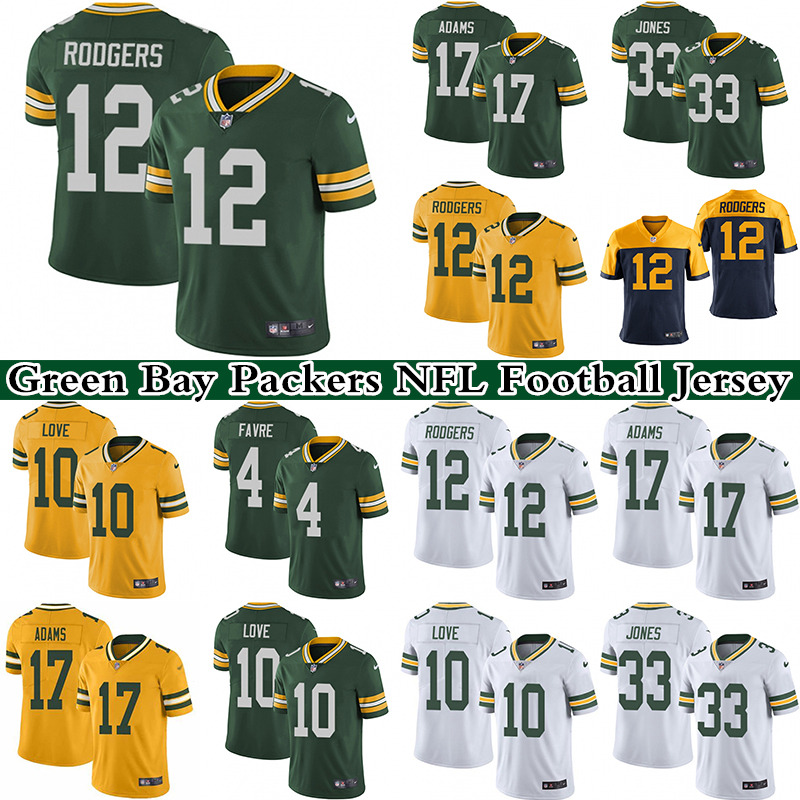 

12 Aaron Rodgers 10 Jordan Love 17 Davante Adam 4 Brett Favre 33 Jones Men's Stitched NFL Green Bay Packers Nike Limited Football Jersey, White