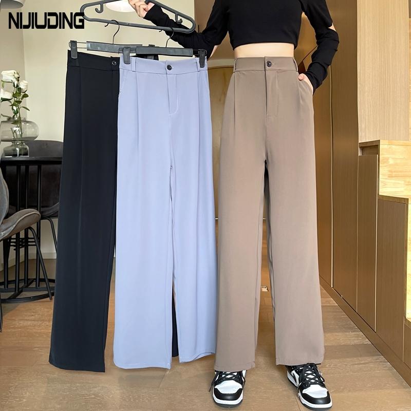 

Women's Pants & Capris Women Loose High Waist Wide Leg 2021 Spring Autumn Casual Straight Suits Pant Female Solid Plus Size 4XL Long Trouser, Black;white