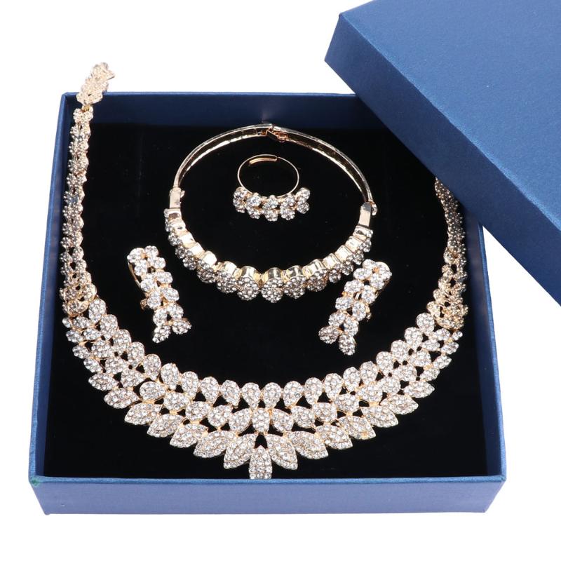 

Earrings & Necklace 2022 Fashion Jewelry Set For Women Crystal Bridal Sets Party Costume Jewellery With Gift Boxes, As pic