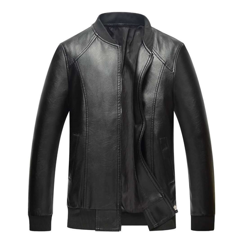 

Leather Men's round neck slim fit Korean fashion handsome coat PU leather jacket men's long he, Brown