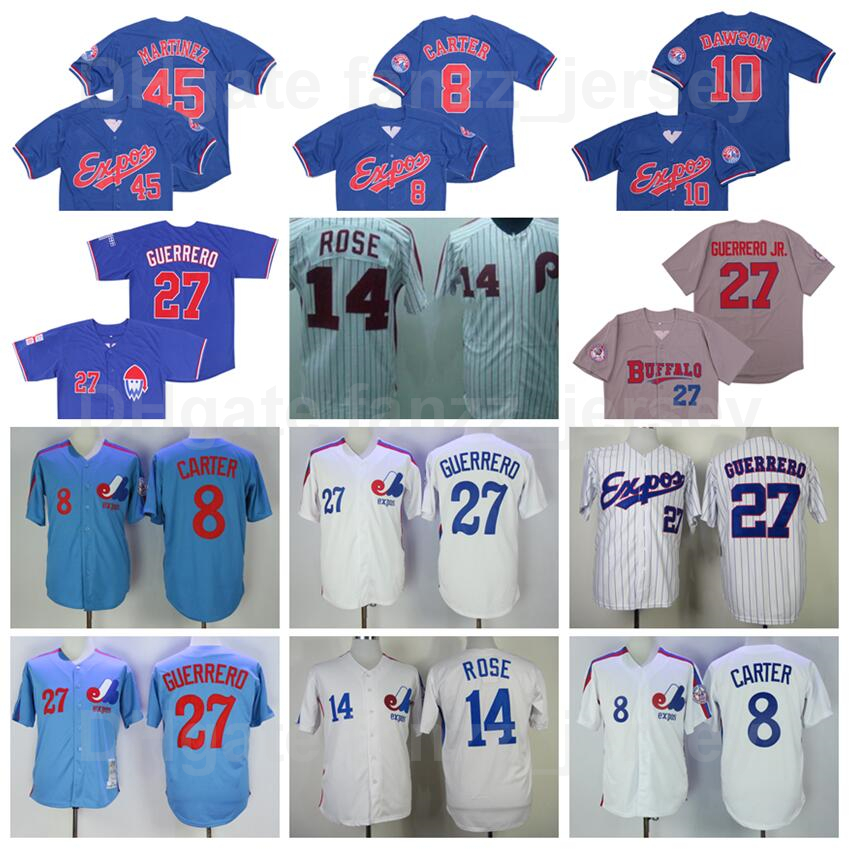 

2000 Vintage Baseball 27 Vladimir Guerrero Jersey Retro 8 Gary Carter 10 Andre Dawson 14 Pete Rose 45 Pedro Martinez Cool Base Pinstripe Cooperstown Flexbase, 8 white