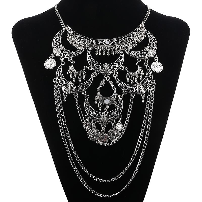 

Pendant Necklaces Collares 2021 Fashion Boho Maxi Choker Collier Necklace Gypsy Ethnic Vintage Colar Statement Women Fine Jewelry, Silver