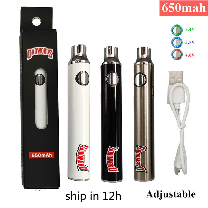 

650mah Dabwoods 510 Battery Preheating Vape Batteries Vapes Cartridges Adjustable Variable Voltage Charger Precharge Disposable Pens E-cigs Carts Packaging