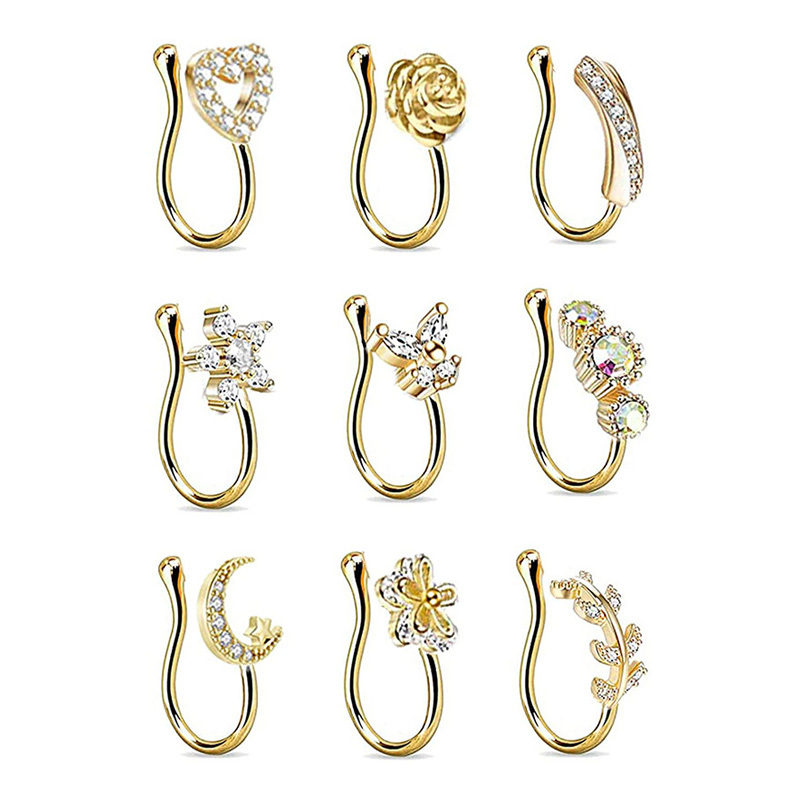

9Pcs Golden Helix Cartilage Clip On Wrap rings Fake Nose Ring Non-Piercing Hoop Cuff Earring Adjustable, Silver
