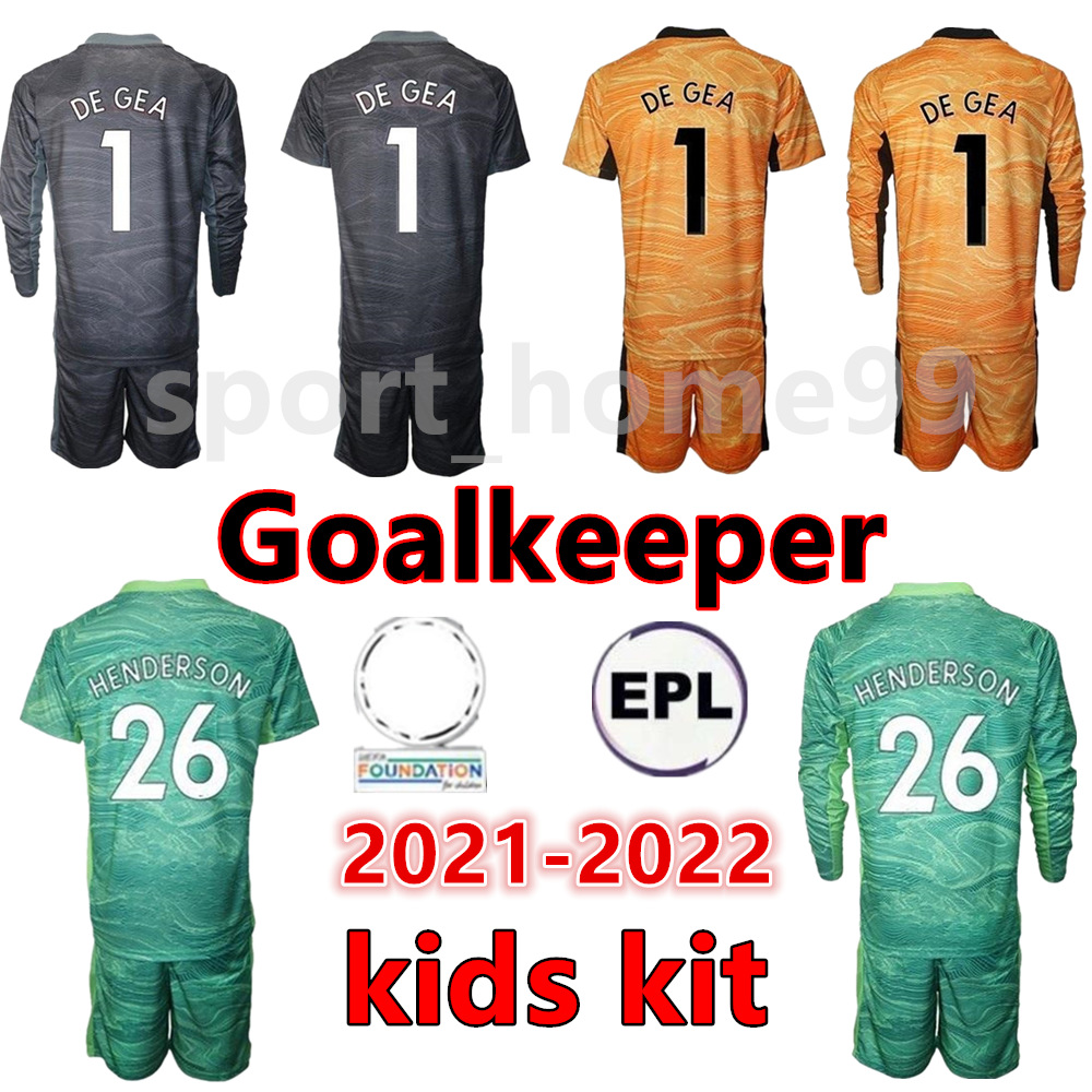 

21 22 children GK 1 DE GEA Soccer Jerseys 26 HENDERSON long sleeves kids kit soccers shirt 2021 2022 Goalkeeper boys youth Football uniforms