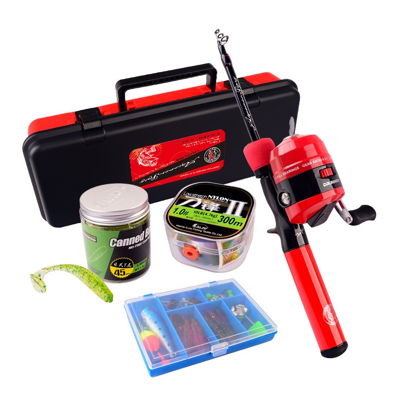 C12M Kids Fishing Rod Pole Portable Telescopic Combo with Spincast FishingTackle Box-image-724876242