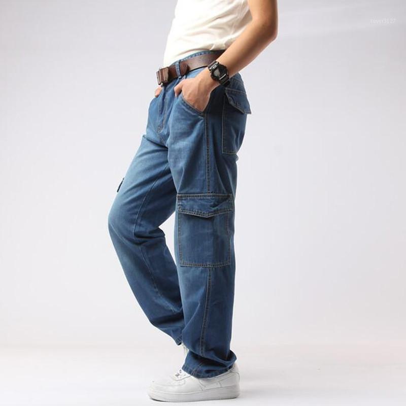

Men's Jeans Men Loose Hiphop Skateboard More Pocket Pants Denim Hip Hop Straight, Blue