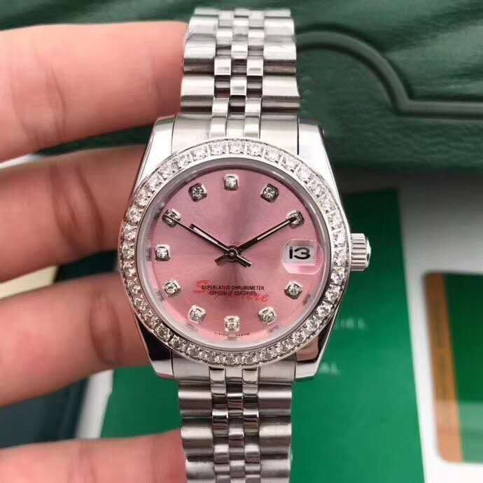 

High quality fashion mens womens watch Mechanical automatic 36MM Diamond bezel Sapphire Pink Ladies dress watches Stainless steel strap bracelet Wristwatche bags