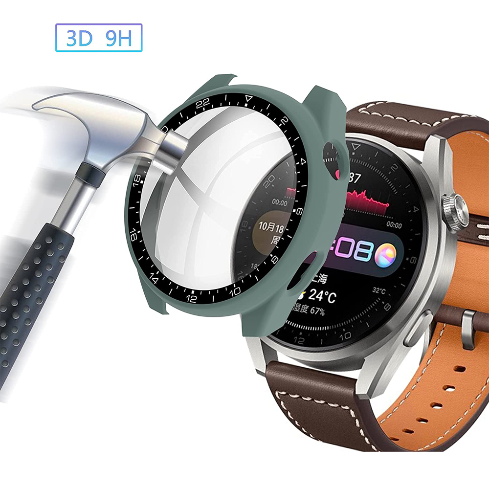 Tempered Glass+Case for Huawei Watch 3 Pro 48mm Bumper Shell Matte PC All Around Protector cover Huawei Watch 3 Screen Protector-image-752670251
