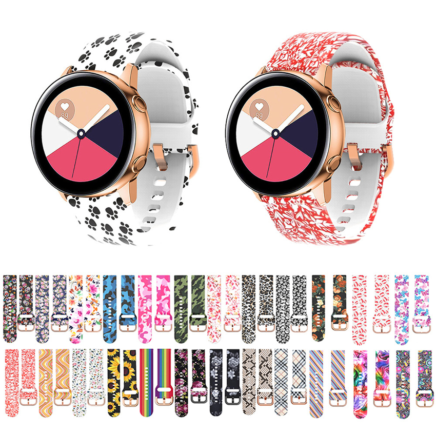 

20/22mm Straps Flower Leopard Grain Red Lip Printing Watchband Silicone Band for Samsung Galaxy Watch Active 2 Huawei Watch Band Garmin