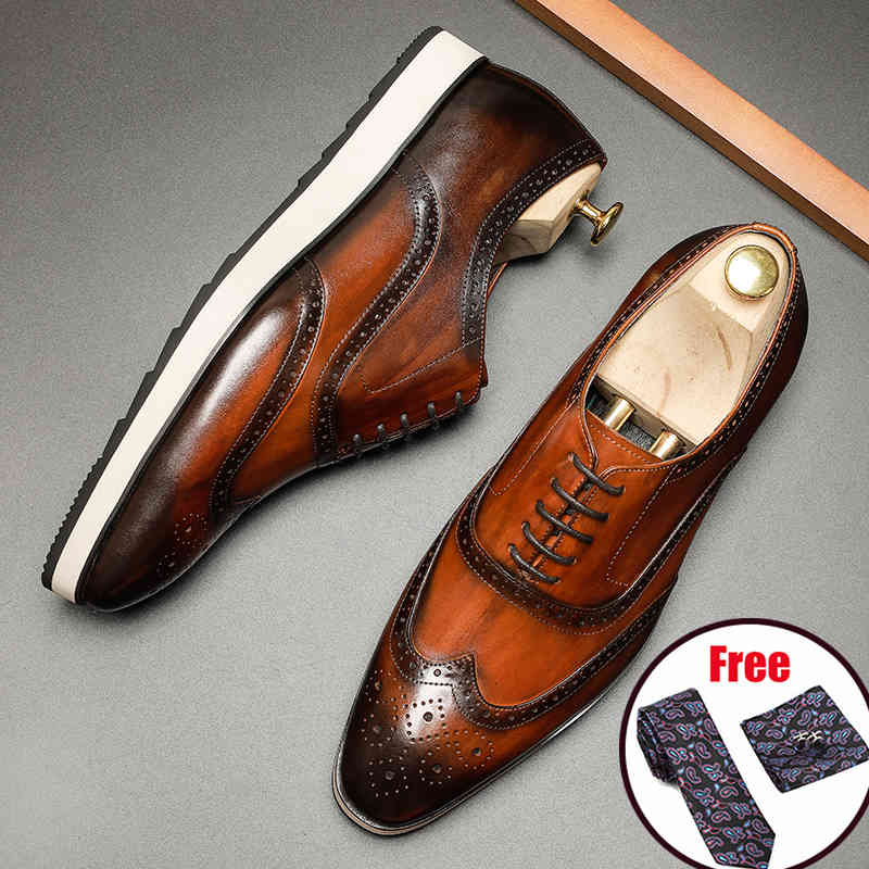 

Dress Shoes Phenkang Homens Wingtip Sapatos Oxford de Plataforma Couro Genuíno Dedo Apontado Lace-Up Oxfords Brogues Casamento WESQ, 1# shoe box