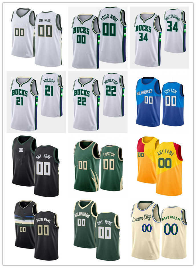 

75th Custom Mens Women Youth Milwaukee''Bucks''Giannis 34 Antetokounmpo Khris 22 Middleton Jrue 21 Holiday Bobby 9 Portis Jr Basketball Jersey, Color