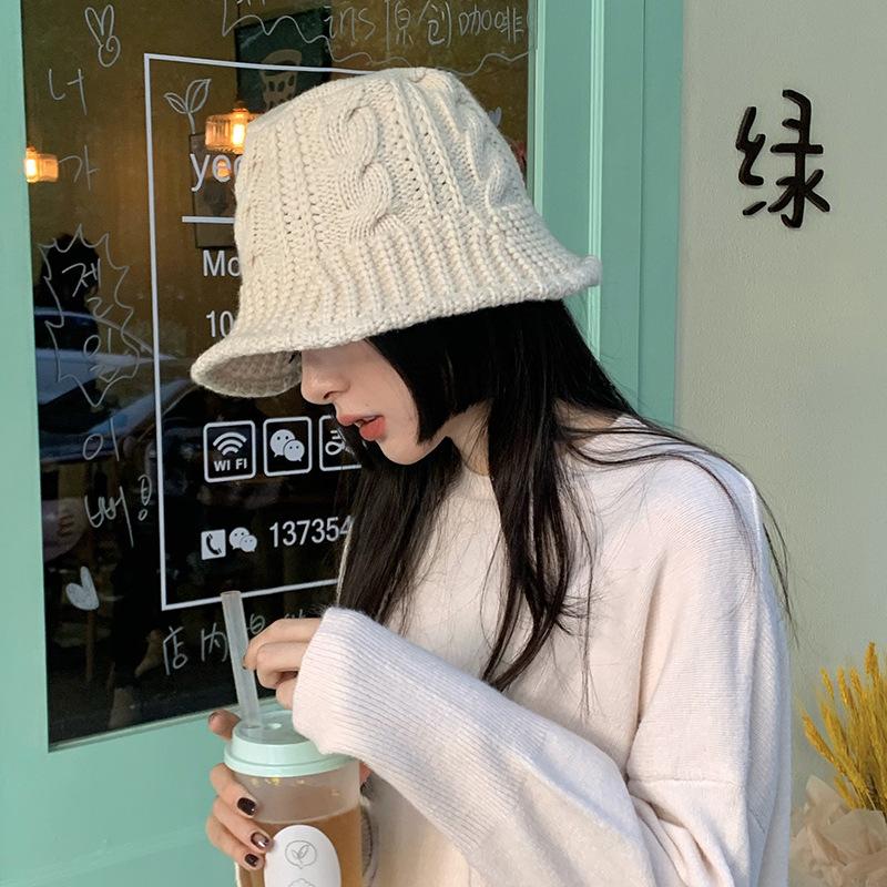 

Wide Brim Hats Women Big Stripes Knitted Fisherman Hat Panama Handmade Crochet Matching Basin Winter Autumn Warm Windproof Cap Female, Brown