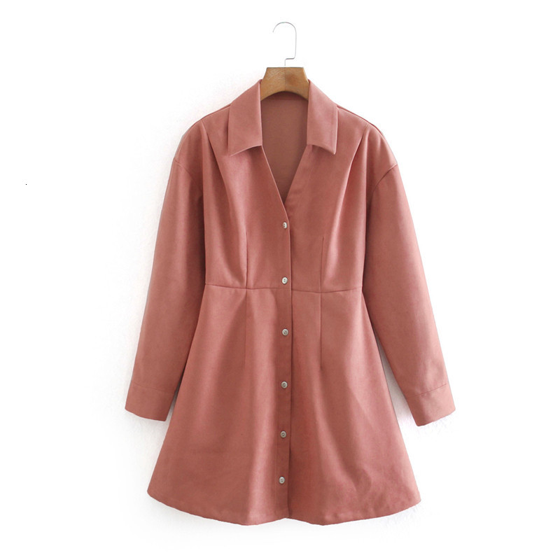 

Casual Dresses Women Autumn V-Neck High Waist Za Pink Velvet Mini Dress Female Elegant Sprint Single Breasted Shirt Chic LEG5