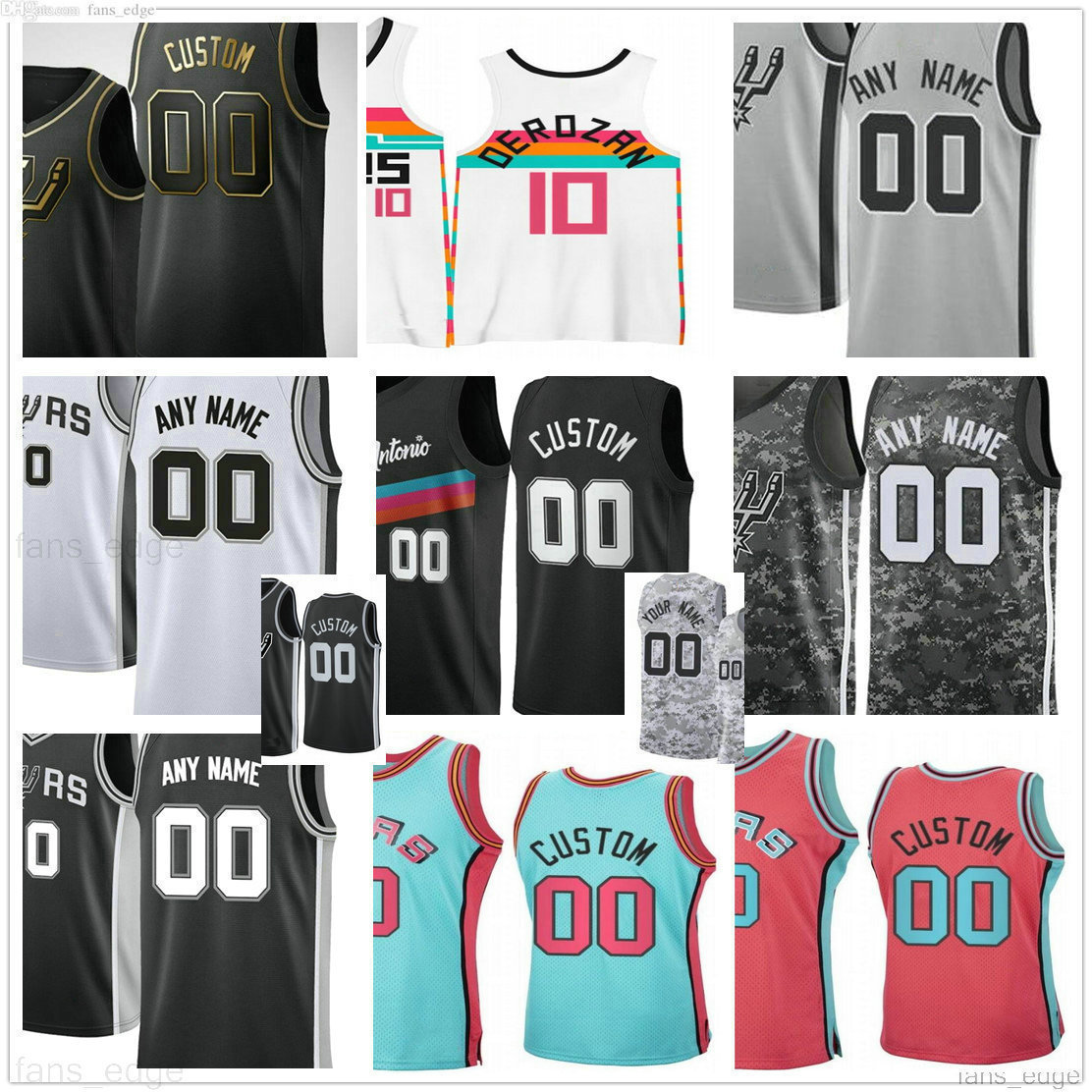 

75th 2022 Custom Printed San's Antonio's Spurs's Keldon 3 Johnson 5 Murray 1 Walker IV Men's''nba''Woman Kids Youth Basketball Jerseys, As picture