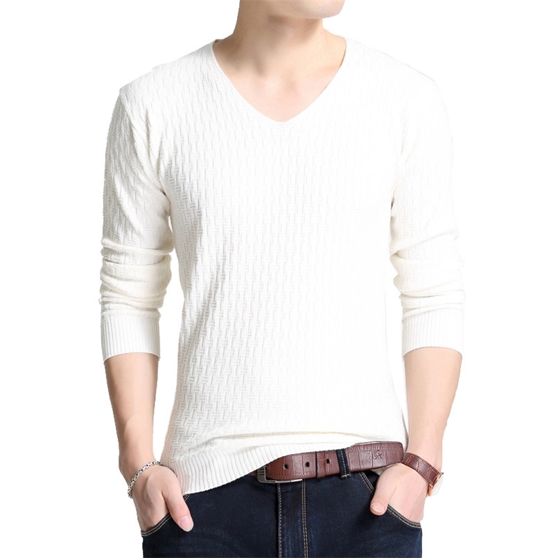 BROWON Autumn Slim Sweaters Men Long Sleeve Sweaters for Young Men V-collar Pure Long Sleeve Knitted Sweater Men Clothing 210809
